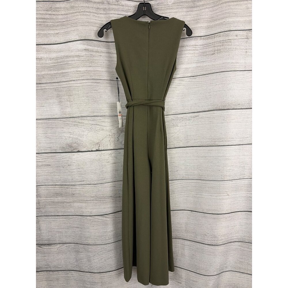 NWT Calvin Klein Olive Green Sleeveless Jumpsuit With Waist Tie Size 2 - Picture 4 of 5